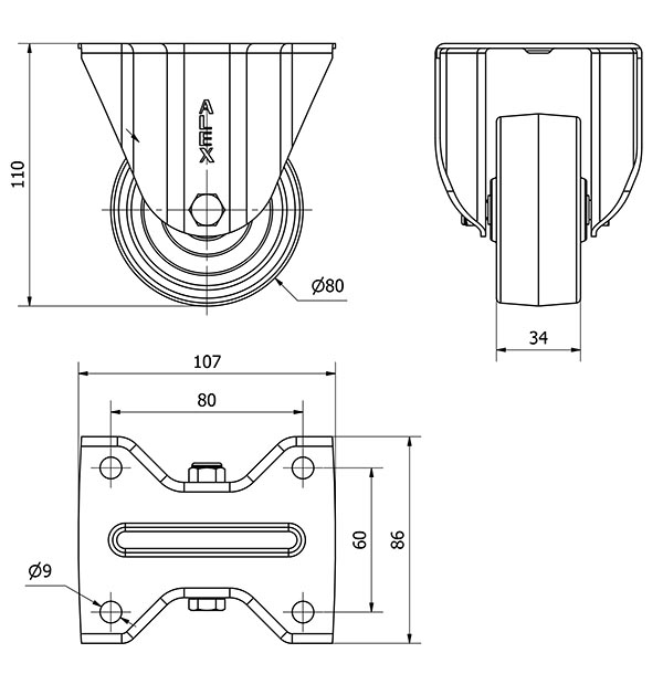 R.FIJA INOX.17ZVLI80-TT RESINA NEGRA EJE LISO