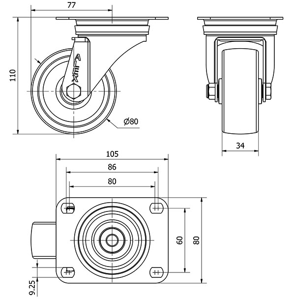 R.GIR.PLACA INOX.10ZVLI80-UT POLIAMIX BLANCO EJE LISO