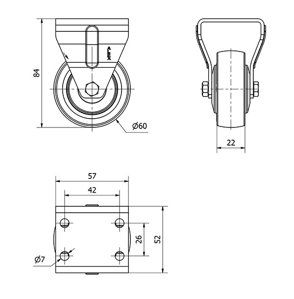 R.FIJA INOX.17ZI60-PGIA POLIAMIX-GOMA GRIS EJE LISO