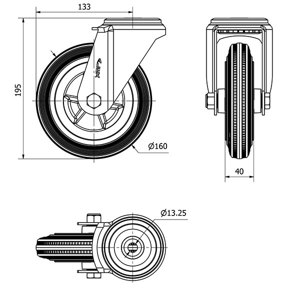 R.GIR.AGUJERO M12 20ZV160-PSN POLIAMIX-GOMA NEGRA EJE LISO