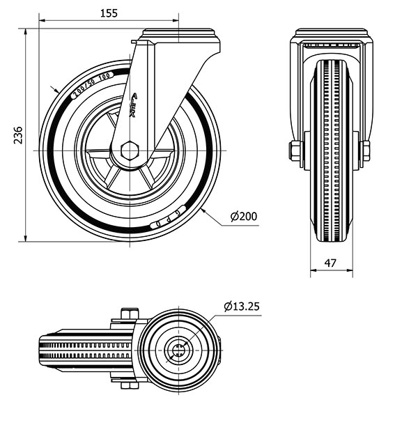 R.GIR.AGUJERO M12 20ZV200-PSR POLIAMIX-GOMA NEGRA EJE RODILLOS