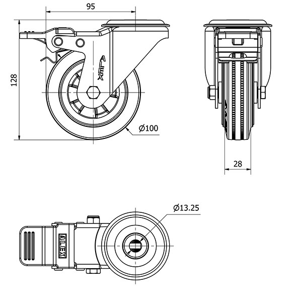 R.GIR.AGUJERO M12 FRENO 20ZVFD100-PSN POLIAMIX-GOMA NEGRA EJE LISO