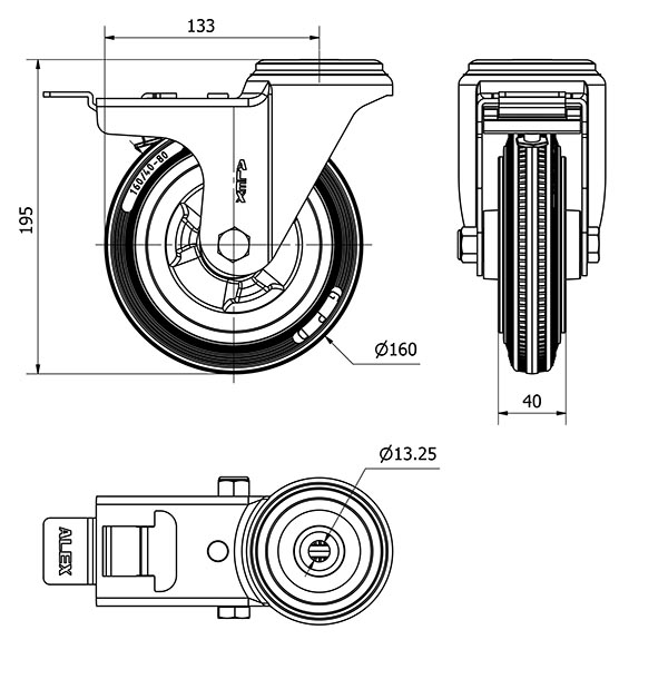 R.GIR.AGUJERO M12 FRENO 20ZVFD160-PSR POLIAMIX-GOMA NEGRA RODILLOS