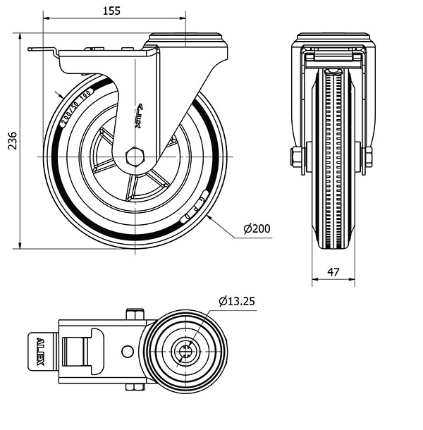 R.GIR.AGUJERO M12 FRENO 20ZVFD200-PSN POLIAMIX-GOMA NEGRA EJE LISO