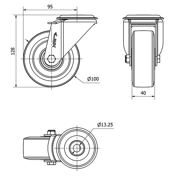 R.GIR.AGUJERO M12 20ZV100-DEB ALUMINIO-GOMA NEGRA ELASTICA EJE BOLAS