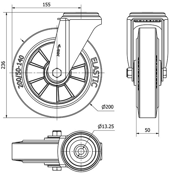 R.GIR.AGUJERO M12 20ZV200-DEB ALUMINIO-GOMA NEGRA ELASTICA EJE BOLAS