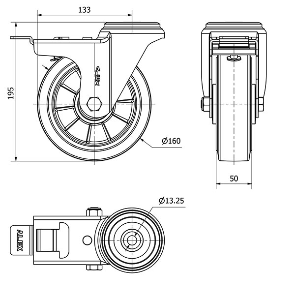 R.GIR.AGUJ.M12 FR.20ZVFD160-DEB ALUMINIO-GOMA NEGRA ELASTICA BOLAS