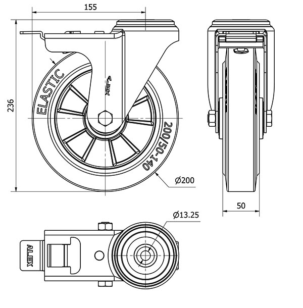R.GIR.AGUJ.M12 FR.20ZVFD200-DEB ALUMINIO-GOMA NEGRA ELASTICA BOLAS