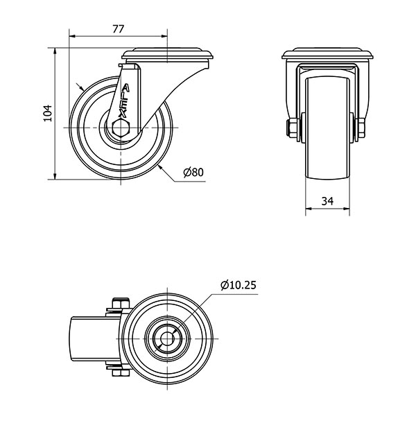 R.GIR.AGUJERO M10 20ZVL80-UT POLIAMIX BLANCO EJE LISO