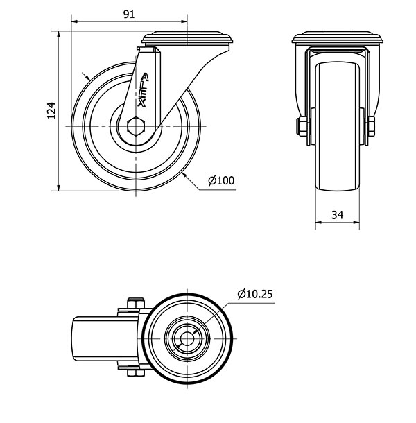 R.GIR.AGUJERO M10 20ZVL100-UT POLIAMIX BLANCO EJE LISO