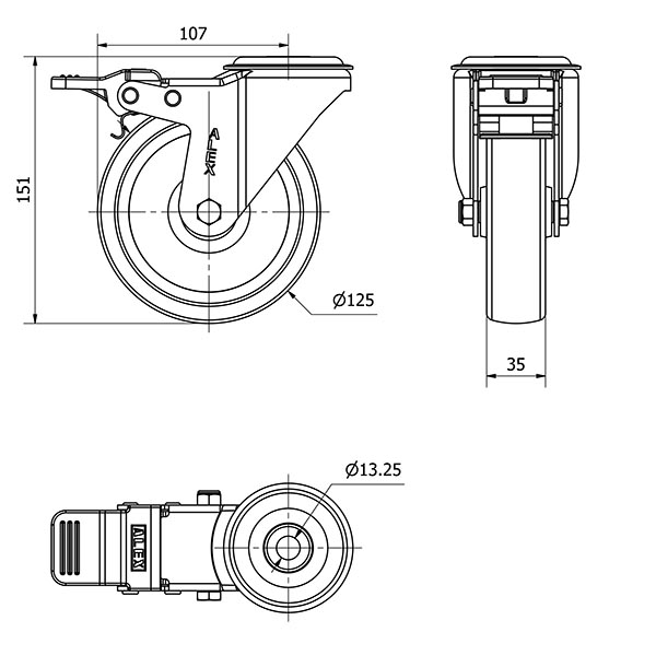 R.GIR.AGUJERO M12 FRENO 20ZVFD125-UT POLIAMIX BLANCO EJE LISO