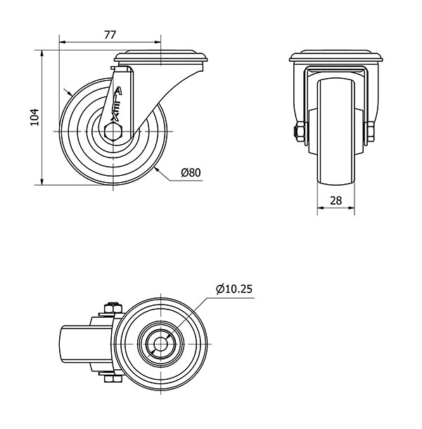 R.GIR.AGUJERO M10 20ZVL80-TD RESINA MARRON EJE LISO