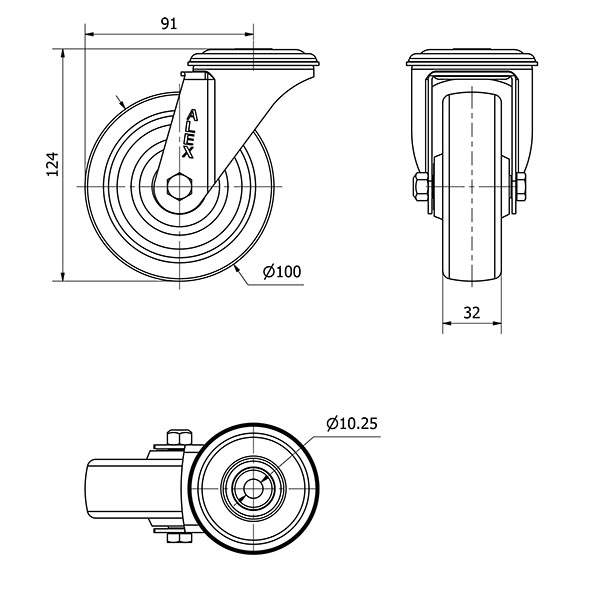 R.GIR.AGUJERO M10 20ZVL100-TD RESINA MARRON EJE LISO