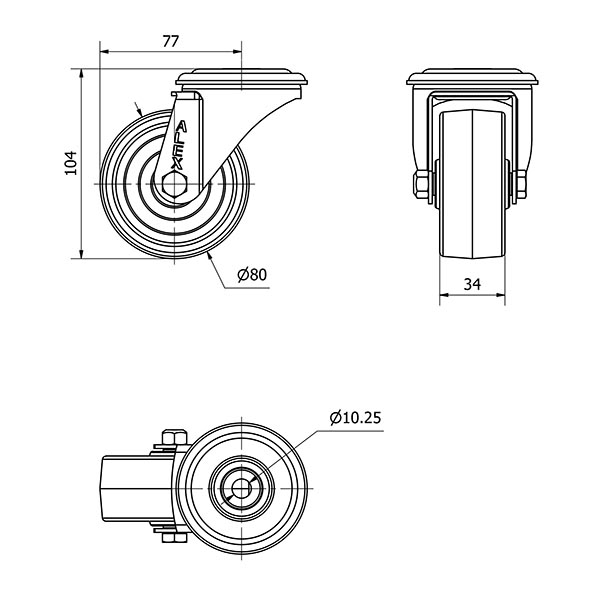 R.GIR.AGUJERO M10 20ZVL80-TT RESINA NEGRA EJE LISO