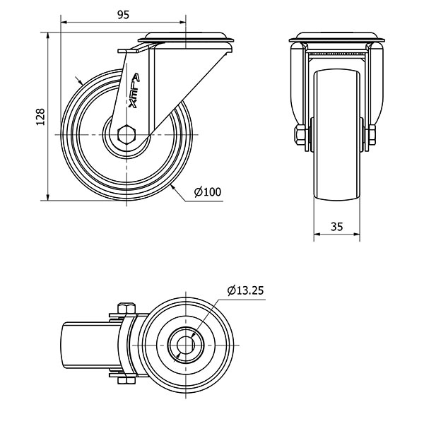 R.GIR.AGUJERO M12 20ZV100-TT RESINA NEGRA EJE LISO