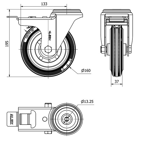 R.GIR.AGUJERO M12 FRENO 20ZVFD160-BSR METALICO-GOMA NEGRA RODILLOS