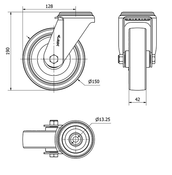 R.GIR.AGUJERO M12 INOX.20ZVI150-PO NYLON BLANCO-POLIUR.ROJO EJE LISO