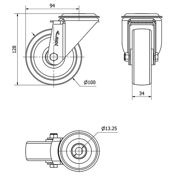 R.GIR.AGUJERO M12 INOX.20ZVI100-UT POLIAMIX BLANCO EJE LISO