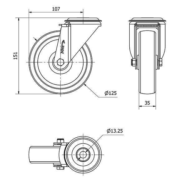 R.GIR.AGUJERO M12 INOX.20ZVI125-UT POLIAMIX BLANCO EJE LISO