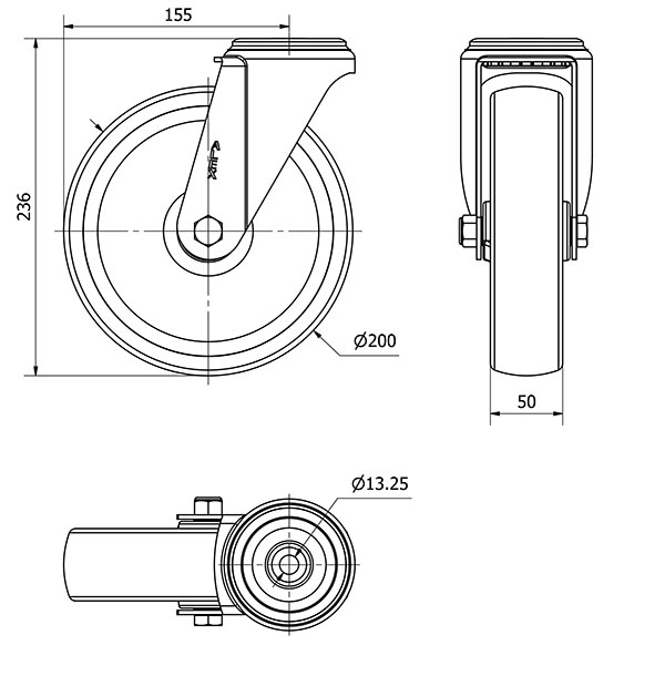 R.GIR.AGUJERO M12 INOX.20ZVI200-UT POLIAMIX BLANCO EJE LISO