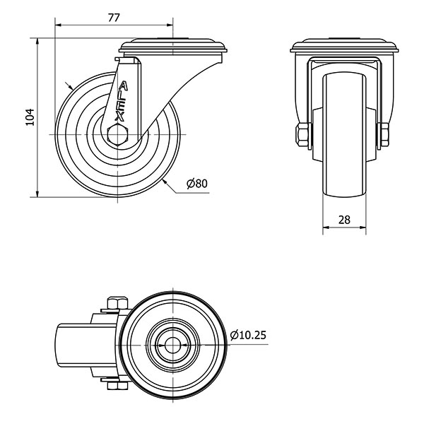 R.GIR.AGUJERO M10 INOX.20ZVLI80-TD RESINA MARRON EJE LISO