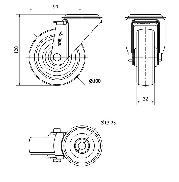 R.GIR.AGUJERO M12 INOX.20ZVI100-TD RESINA MARRON EJE LISO