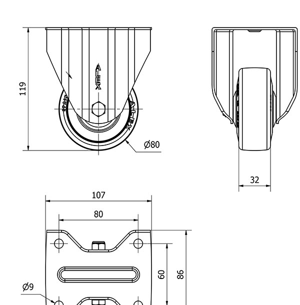 R.FIJA 17A80CP-PGASB POLIAMIX-GOMA GRIS EJE BOLAS
