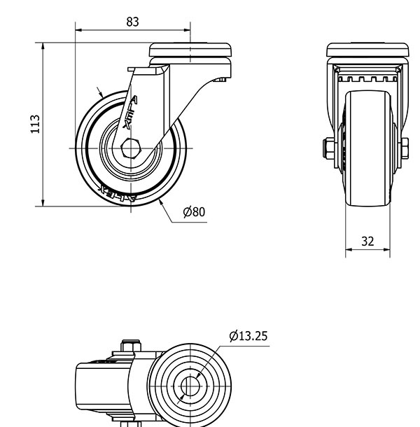 R.GIR.AGUJERO M12 20A80CP-PGAN POLIAMIX-GOMA GRIS EJE LISO
