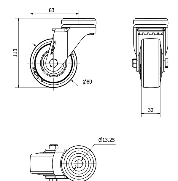R.GIR.AGUJERO M12 20A80CP-PGASB POLIAMIX-GOMA GRIS EJE BOLAS