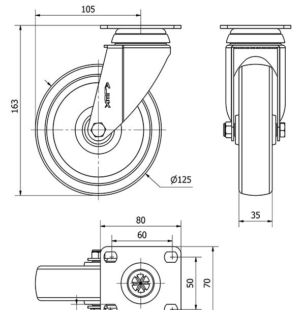R.GIR.PLACA 10BHA125-UT POLIAMIX BLANCO EJE LISO