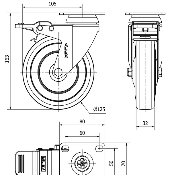 R.GIR.PLACA FRENO 10BHAFD125CP-PGAN POLIAMIX-GOMA GRIS EJE LISO