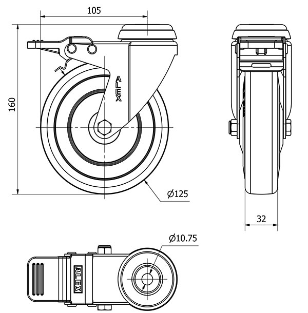 R.GIR.AGUJERO M10 FRENO 20BHAFD125CP-PGAN POLIAMIX-GOMA GRIS LISO