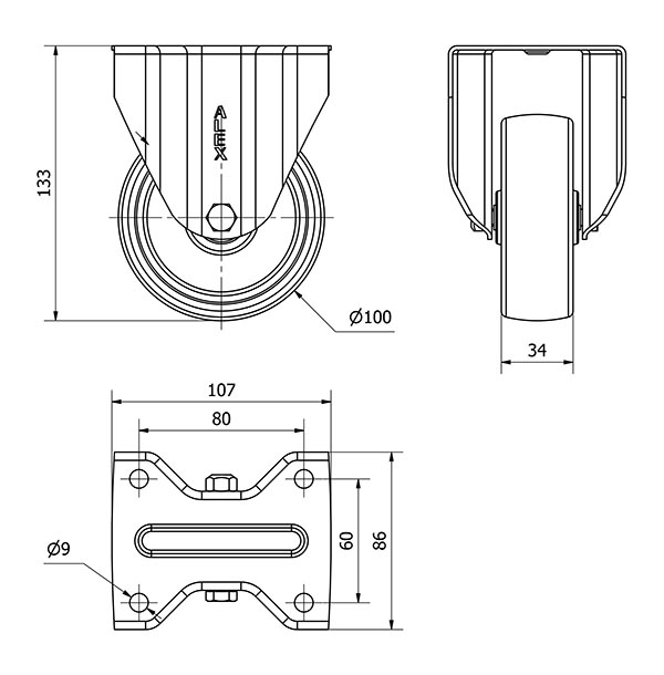 R.FIJA INOX.17ZVI100-TT RESINA NEGRA EJE LISO