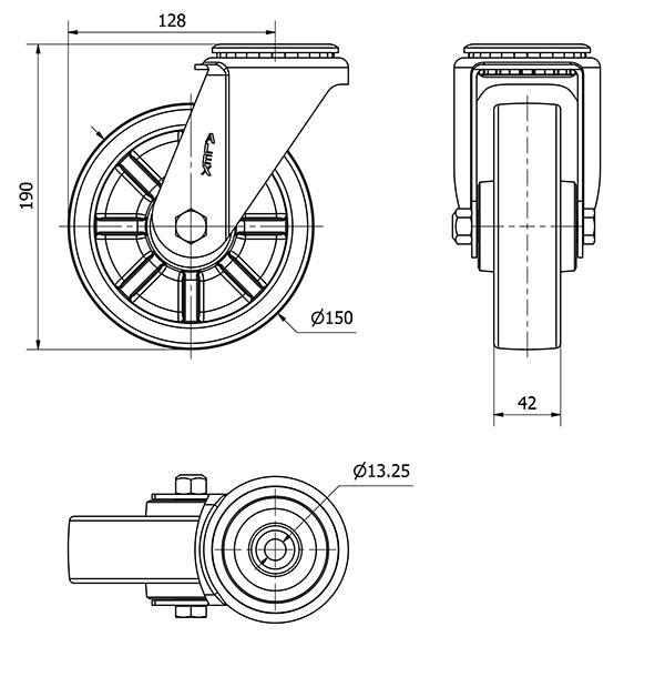 R.GIR.AGUJERO M12 INOX.20ZVI150-TD RESINA MARRON EJE LISO
