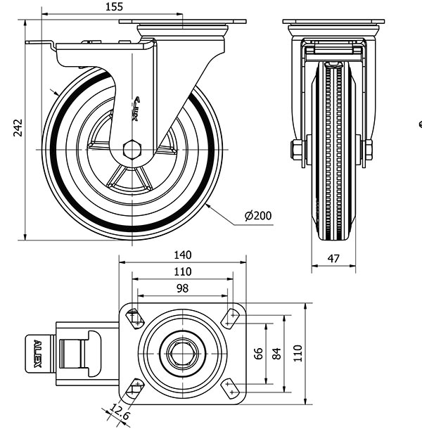 R.GIR.PLACA FRENO 10ZVFD200-PSN POLIAMIX-GOMA GRIS EJE LISO