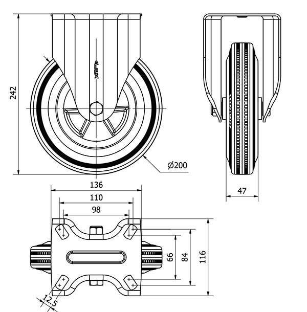 R.FIJA 17ZV200-PSN POLIAMIX-GOMA GRIS EJE LISO