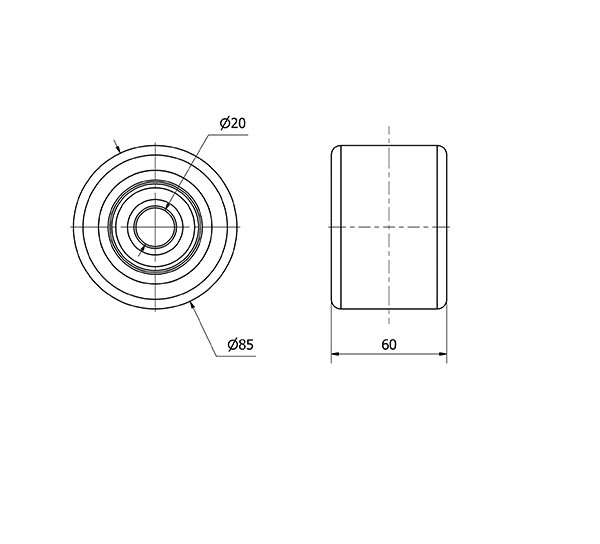 RODILLO TRANSPALETA VNB85-20-60 NUCLEO HIERRO Y BANDA POLIUR.BOLAS
