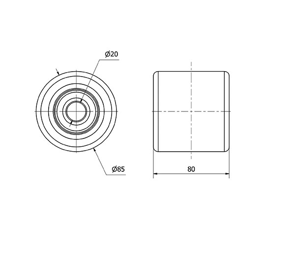 RODILLO TRANSPALETA VNB85-20-80 NUCLEO HIERRO Y BANDA POLIUR.BOLAS
