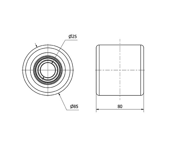 RODILLO TRANSPALETA VNB85-25-80 NUCLEO HIERRO Y BANDA POLIUR.BOLAS