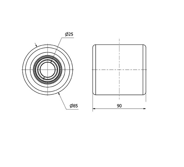 RODILLO TRANSPALETA VNB85-25-90 NUCLEO HIERRO Y BANDA POLIUR.BOLAS