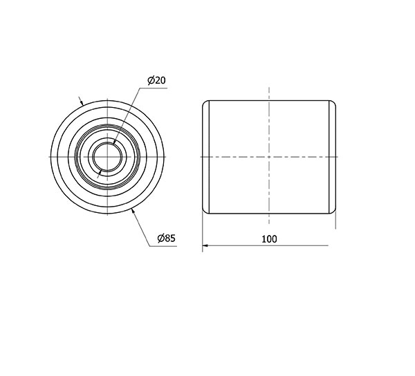 RODILLO TRANSPALETA VNB85-20-100 NUCLEO HIERRO Y BANDA POLIUR.BOLAS