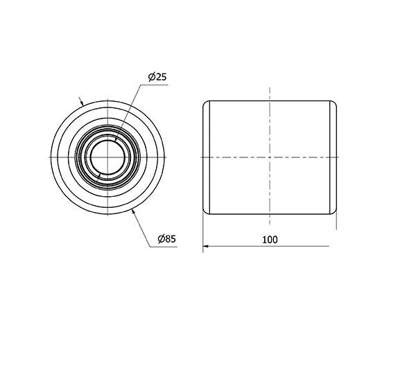 RODILLO TRANSPALETA VNB85-25-100 NUCLEO HIERRO Y BANDA POLIUR.BOLAS