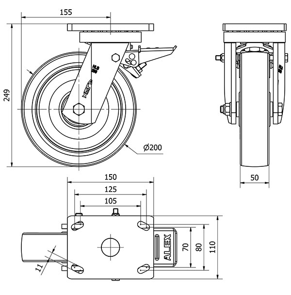R.GIR.PLACA FRENO 10HLBFD200-POB NYLON BLANCO-POLIUR.ROJO EJE BOLAS