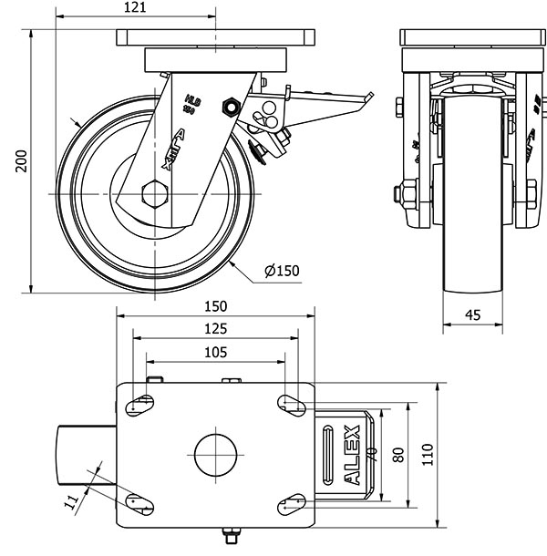 R.GIR.PLACA FRENO 10HLBFD150-CI HIERRO FUNDIDO EJE LISO
