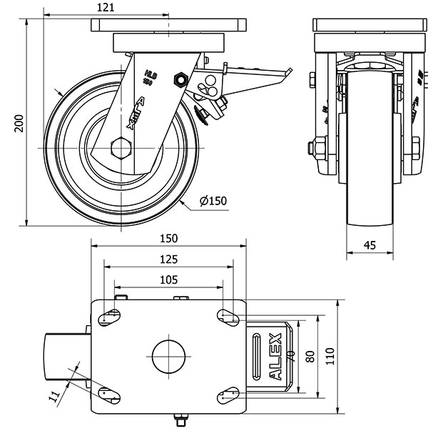 R.GIR.PLACA FRENO 10HLBFD150-CIB HIERRO FUNDIDO EJE BOLAS