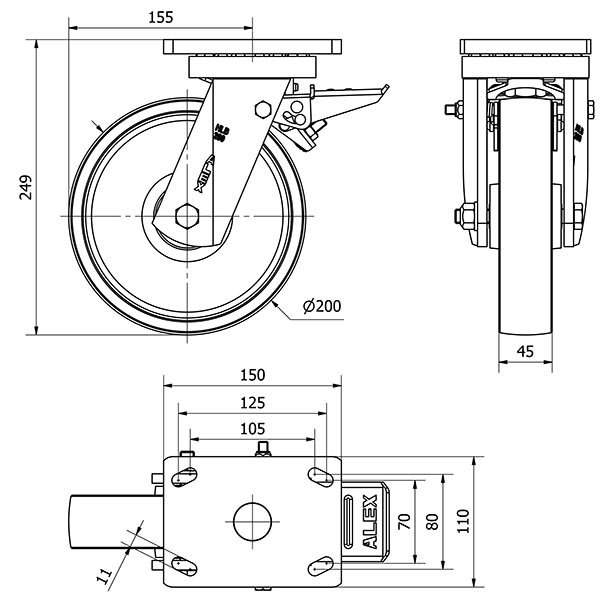 R.GIR.PLACA FRENO 10HLBFD200-CI HIERRO FUNDIDO EJE LISO
