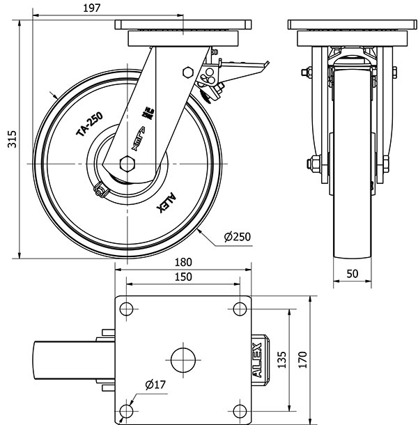 R.GIR.PLACA FRENO 10HLBFD250H-CIB HIERRO FUNDIDO EJE BOLAS