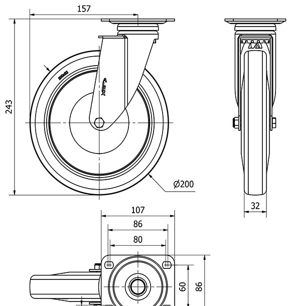 R.GIR.PLACA 10A200CP-PGAB POLIAMIX-GOMA GRIS EJE BOLAS