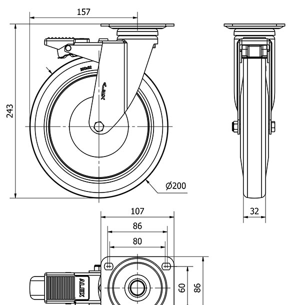 R.GIR.PLACA FRENO 10AFD200CP-PGAB POLIAMIX-GOMA GRIS EJE BOLAS