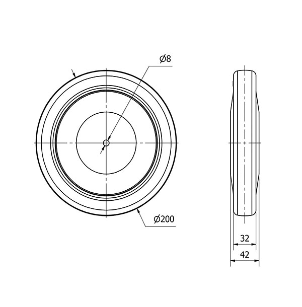 RUEDA PGAB200CP-8-42 NUCLEO POLIAMIX Y BANDA GOMA GRIS BOLAS+BTN